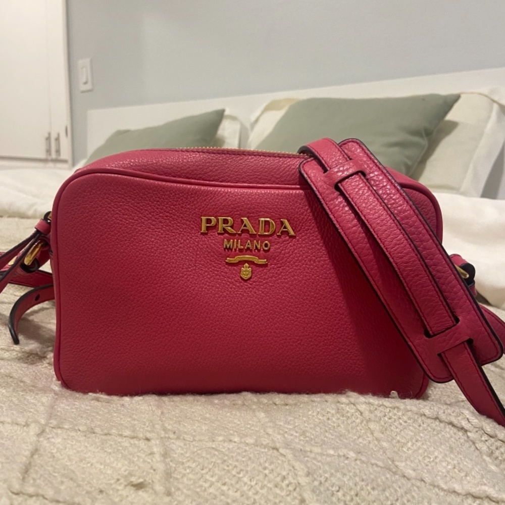 Prada Vitello Phenix Leather Peonia Pink Shoulder Camera Bag 1BH103 - Picture 6 of 15